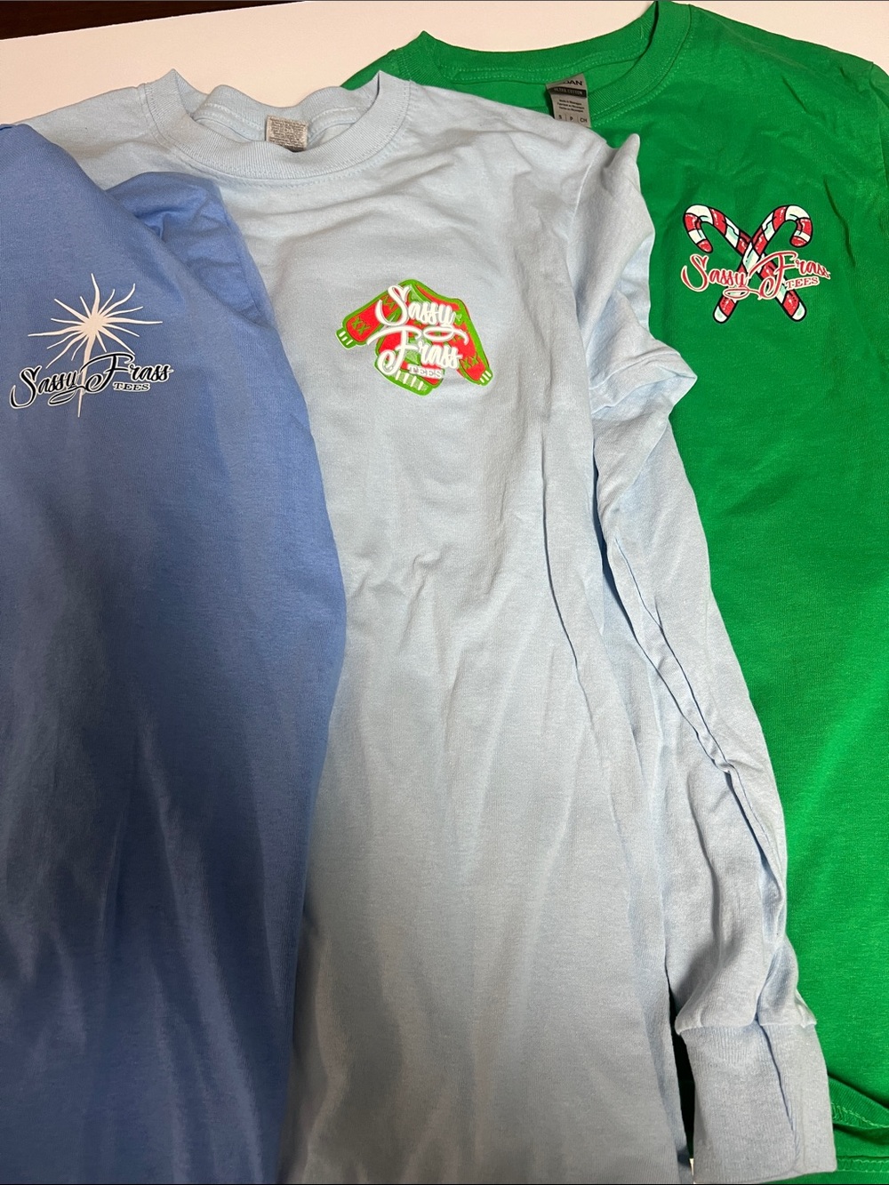 NWOT Bundle of 3 Sassy Frass Tees Gildan Graphic Christmas Tees Small